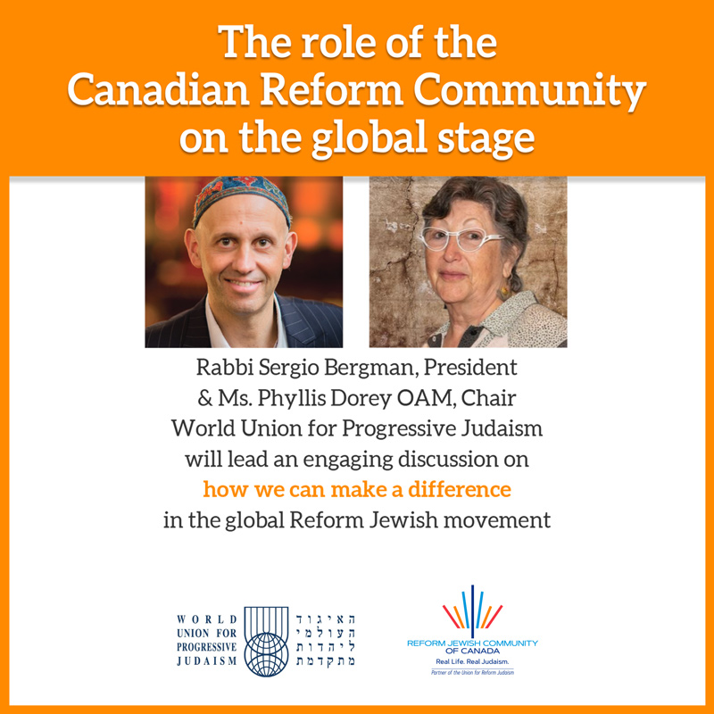 Canadian Reform Rabbis on Global Stage presentation at Temple Sinai Congregation 9.30 a.m. October 15
